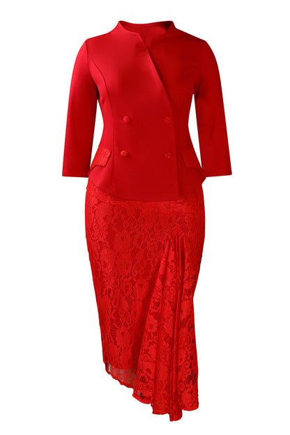 Vintage Lace Print Dress Pencil Cocktail Dress
