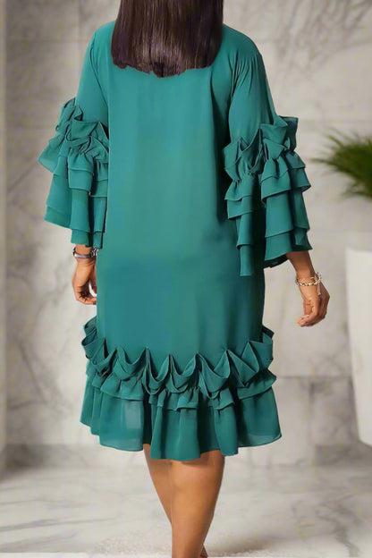 Ruffle Hem Flare Sleeve Maxi Dress
