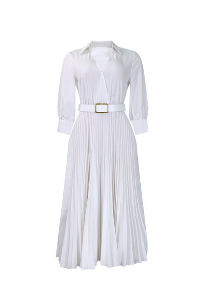 Plus Size Long Sleeve V-Neck Pleated Maxi Dresses
