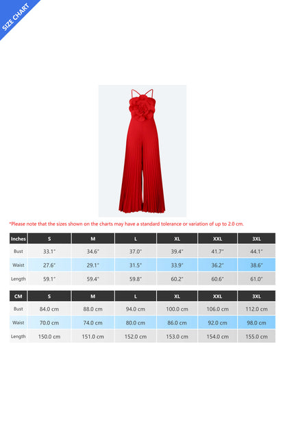 Floral Solid Color Pleated Jumpsuit