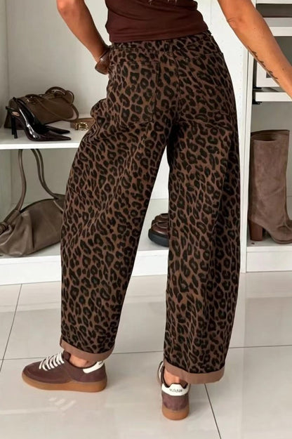 Leopard-Print Wide-Leg Jeans