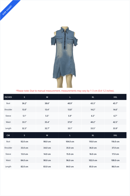 Cold Shoulder Zip Front Denim Mini Dress