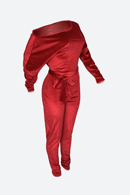 Velvet One Shoulder Jumpsuit