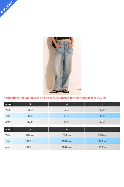 Washed Wide Leg Cuffed Jeans