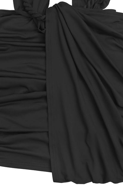 Plunging Halter Ruched Cutout Mini Dress