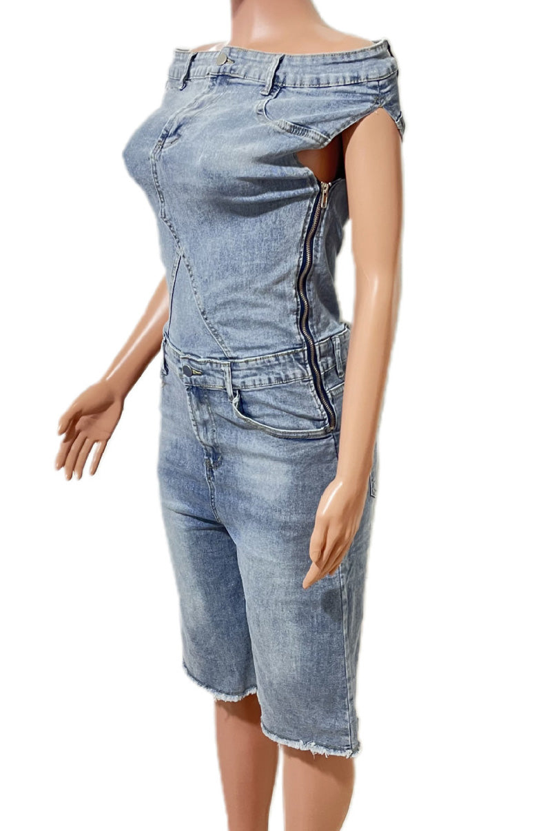 Strapless Off-Shoulder Slim Denim Jumpsuit