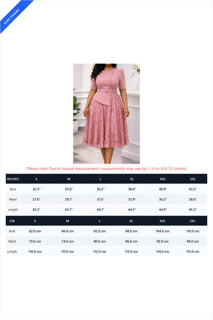 Asymmetrical Button Belted Lace Midi Dress