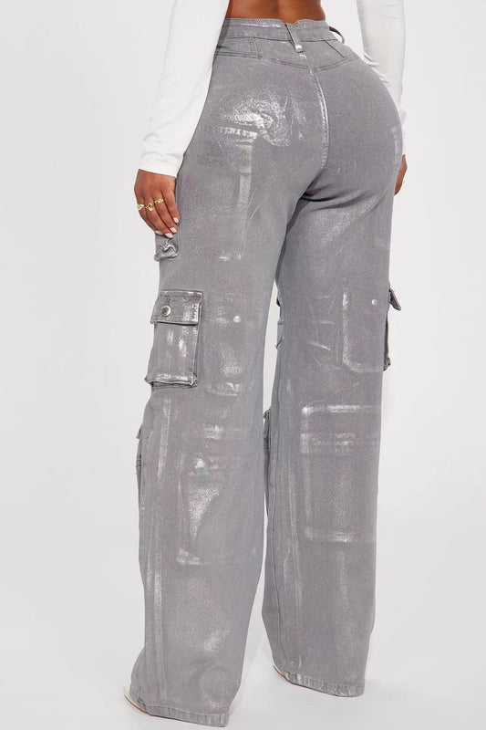 High-Shine Multi-Pocket Cargo Pants