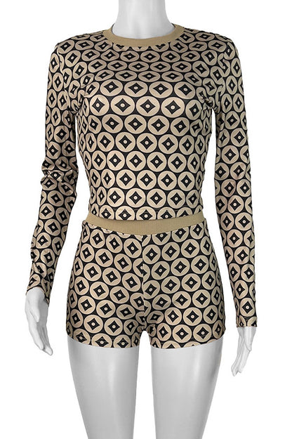 Slim Fit Coin Print Long Sleeve Top & Shorts Set