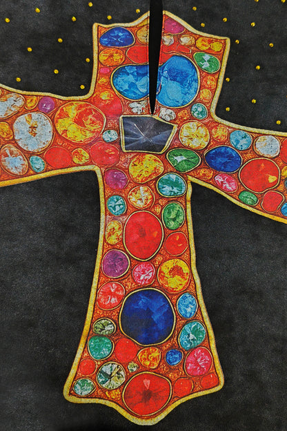 Jeweled Cross Split-Neck Graphic Tee