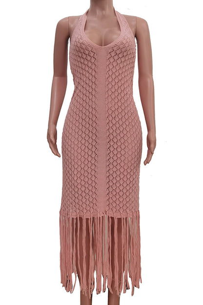 Backless Knit Fringe Beach Dress