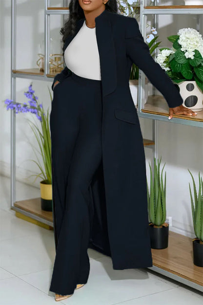 Solid Color Notch Lapel Long Suit Two-Piece Set