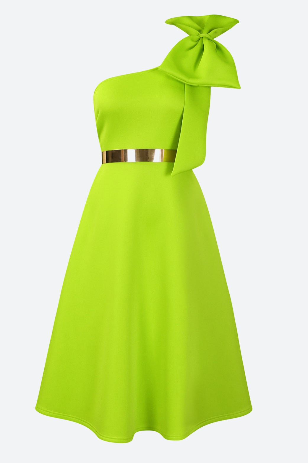 Single Shoulder Bow Detail Flare Midi Dress