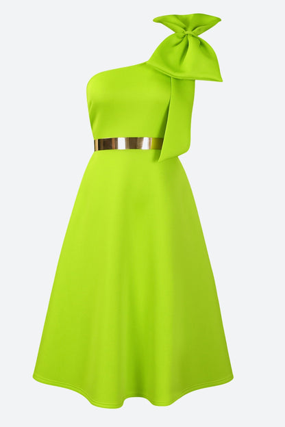 Single Shoulder Bow Detail Flare Midi Dress