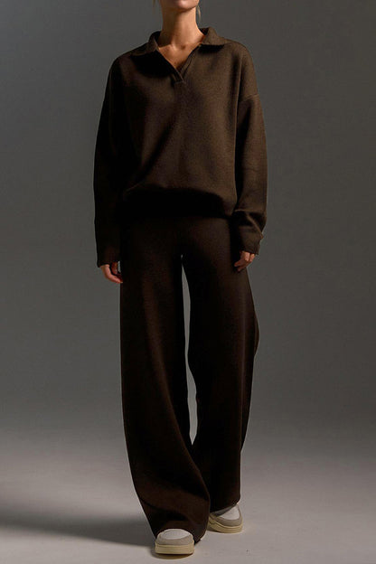 2-Piece Knit Polo & Wide-Leg Lounge Set