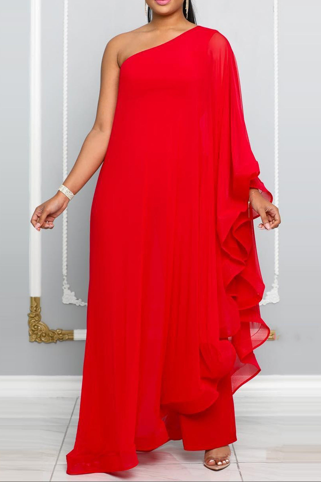 One Shoulder Batwing Jumpsuits