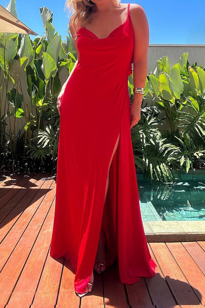 Cowl Neck Slit Maxi Dress