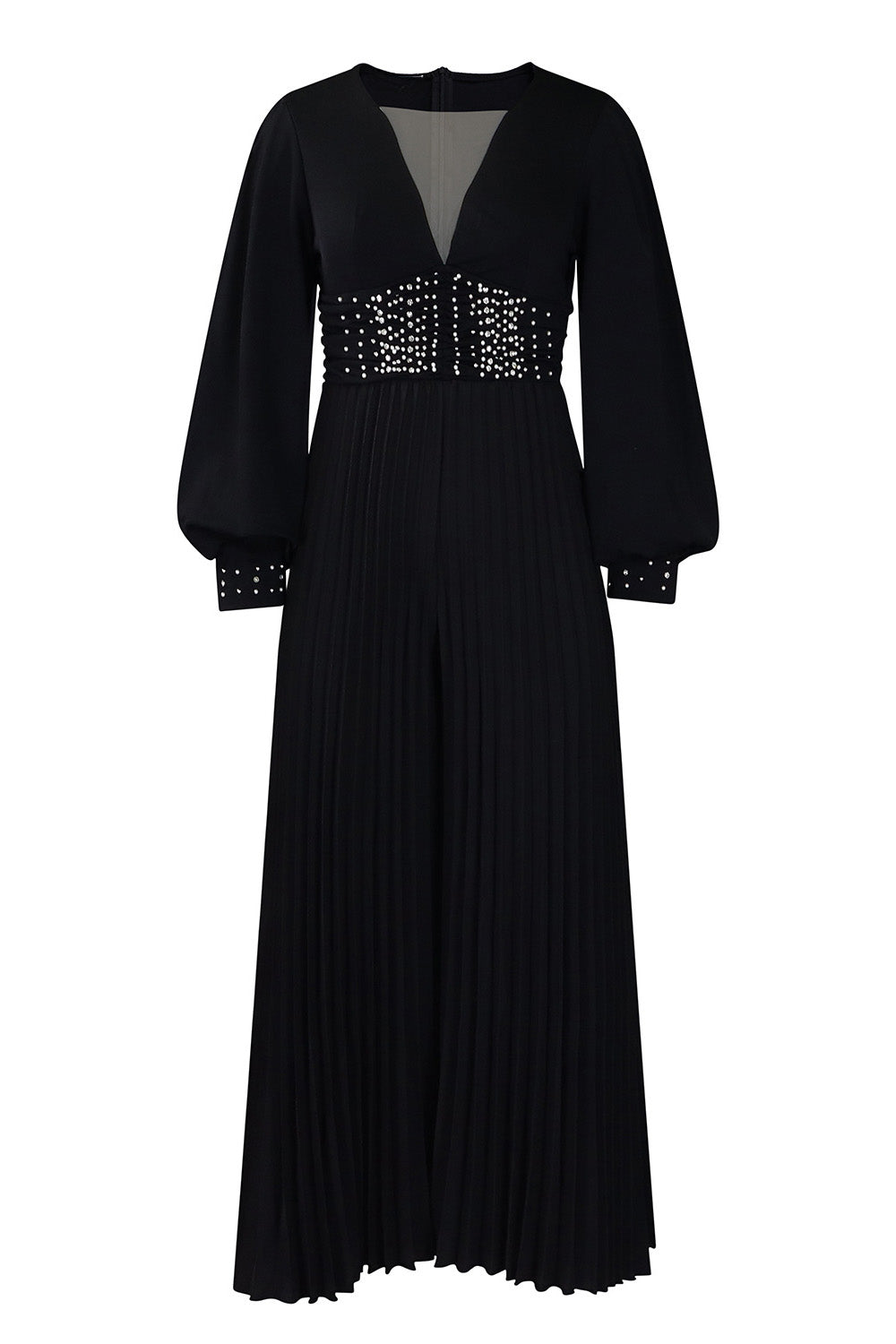 Plus Size Beaded Mesh Wide-Leg Jumpsuit