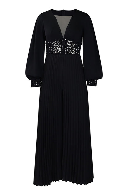 Plus Size Beaded Mesh Wide-Leg Jumpsuit