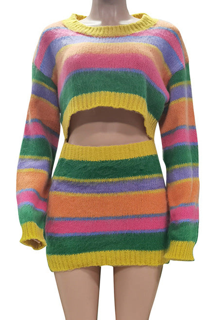 Stripe Knit Skirt Set