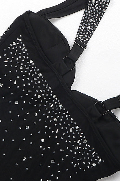 Rhinestone Bodysuit & Pencil Skirt Skirt Set