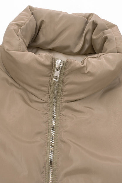 Solid Zip-Up Fitted Cotton Puffer Jacket