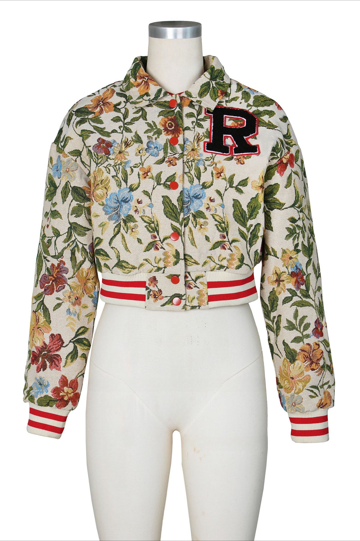 Cropped Tapestry Varsity Jacket