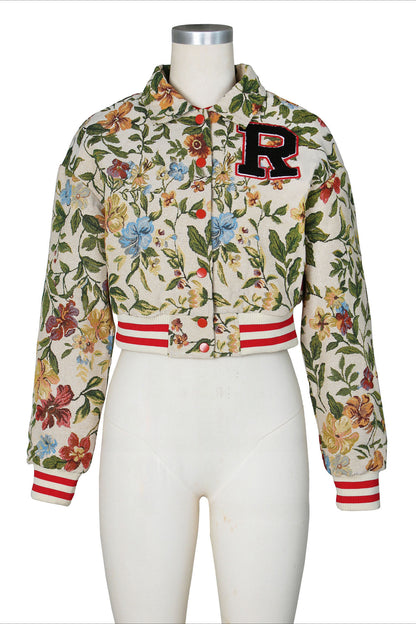 Cropped Tapestry Varsity Jacket