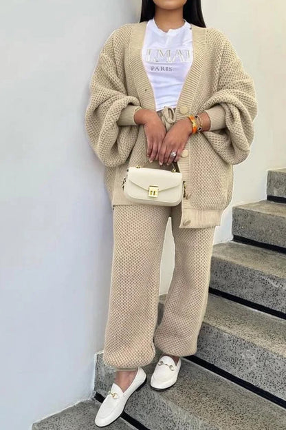 Knit Button-Front Cardigan & Pants Set