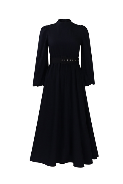 High Neck Puff Sleeve Evening Large Hem Dresses