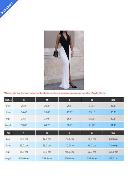 Two Tone Open Back Halter Maxi Dress