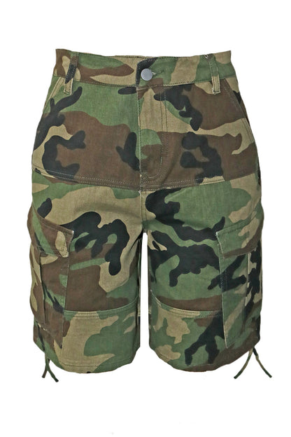 Camo Print Utility Cargo Shorts