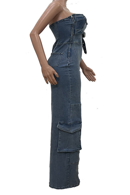 Hip Hop High Waist Denim Jumpsuit