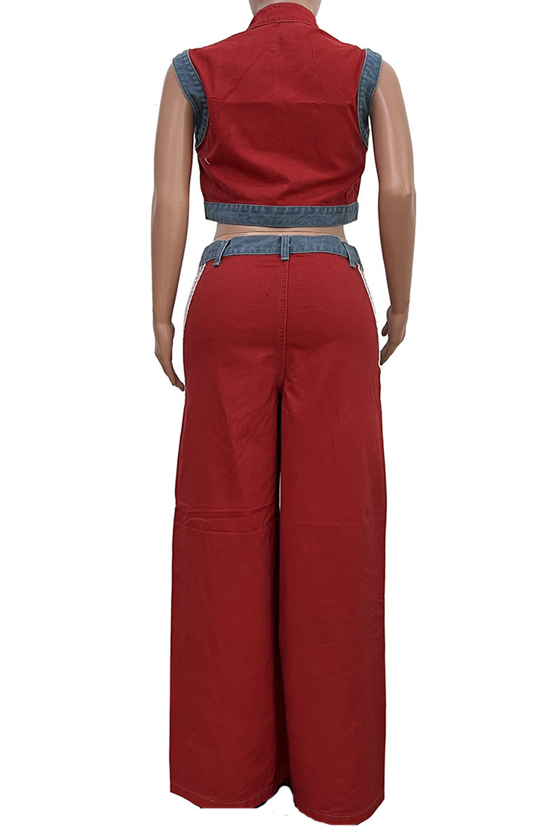 Striped Cropped Top Denim Pant Sets