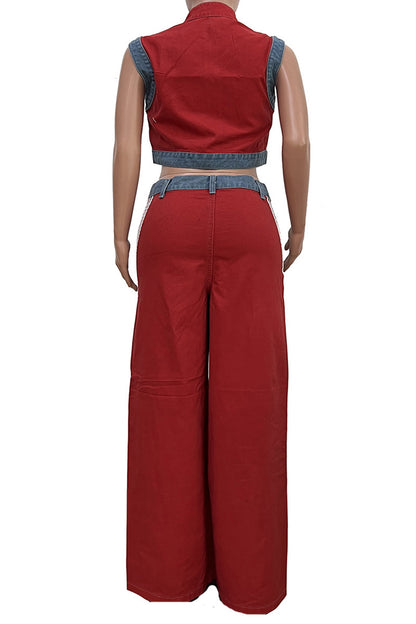 Striped Cropped Top Denim Pant Sets