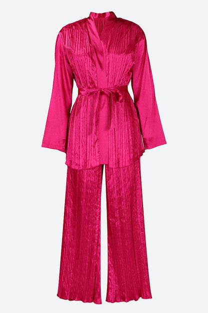 V Neck Long Sleeve Tops Wide Leg Pants Set