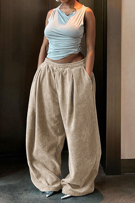 Relaxed Waist Straight Leg Casual Pants
