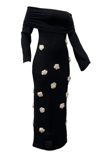 Off Shoulder Knit Maxi Dress