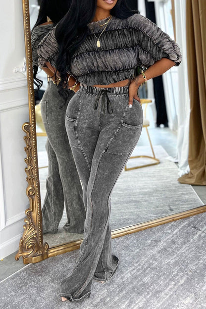Ruched Crop Top and Lounge Pant Set