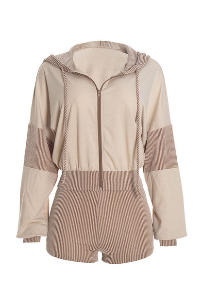 Contrast-Panel Zip Hoodie & Shorts Set
