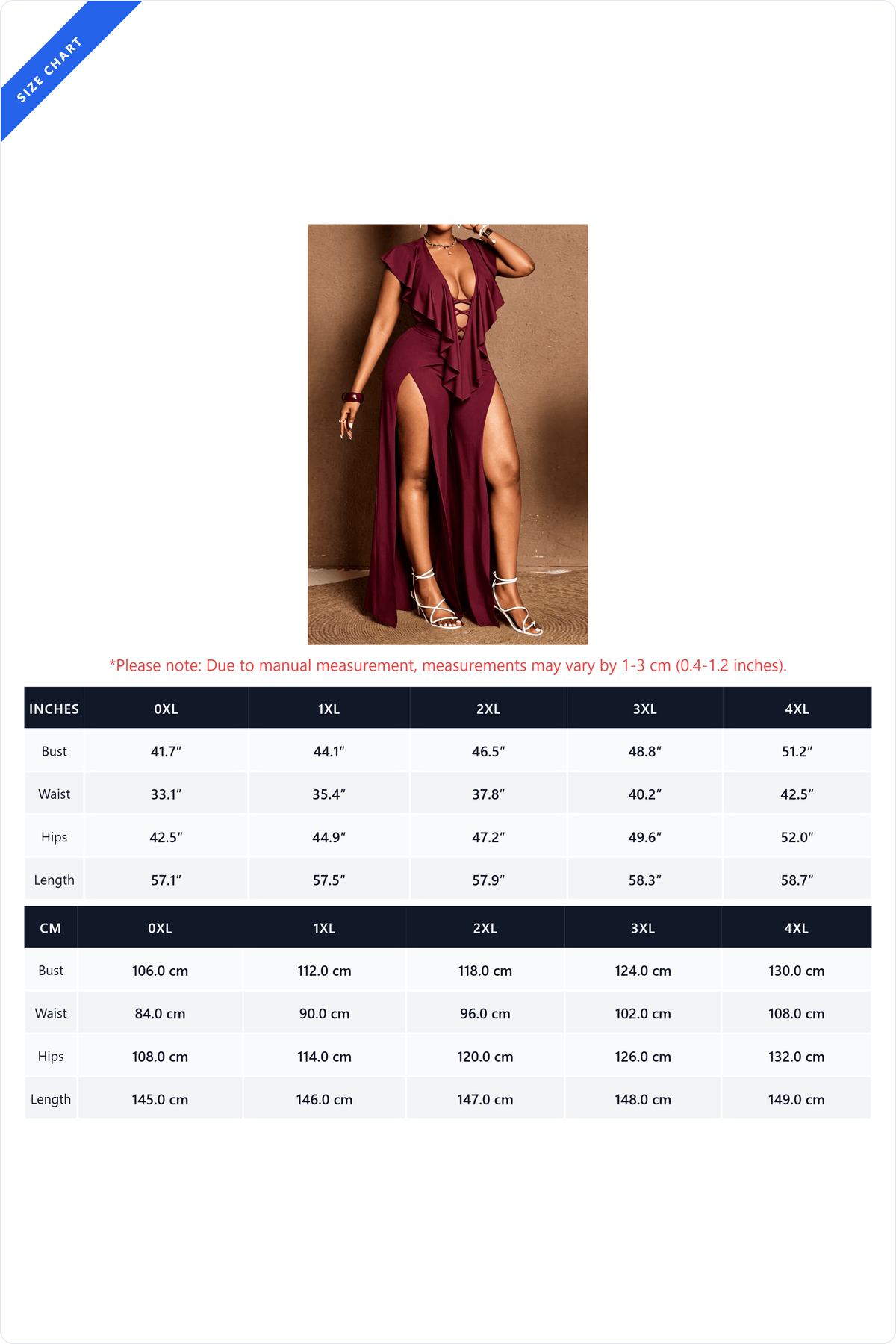 Ruffle Lace-Up High Slit Jumpsuit