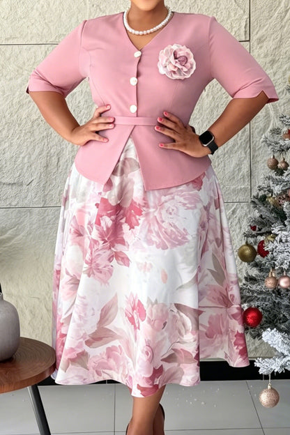 Mock Two-Piece Floral A-Line Dress
