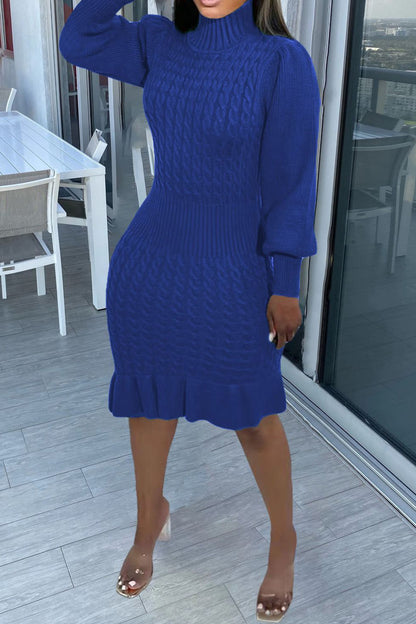 Ruffled Knitted Turtleneck Dresses