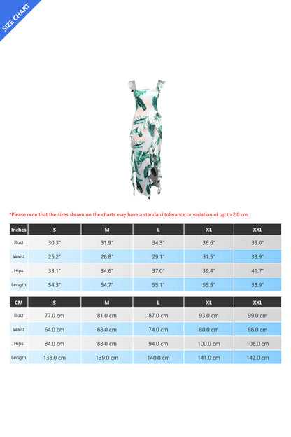 Long Strapless Dress With Slits and Tropical Print