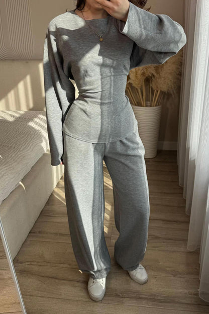 Tie-Waist Peplum Blouse & Trouser Set