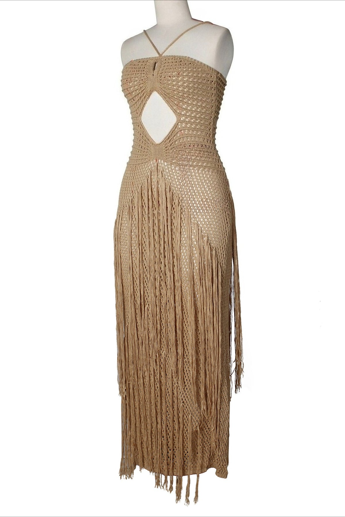 Boho Crochet Cutout Fringe Maxi Dress