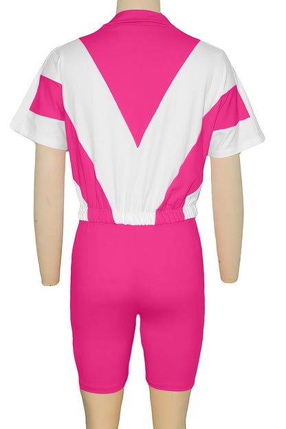 Color-Block Zip Crop Top & Biker Short Set