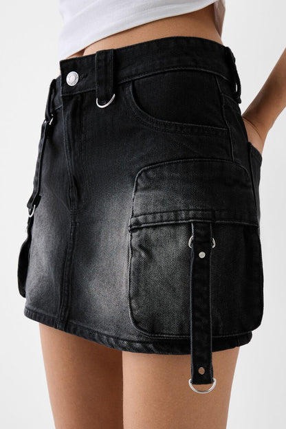Low Rise Denim Mini Skirt
