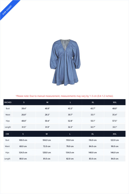 Boho Denim Puff Sleeve Mini Dress