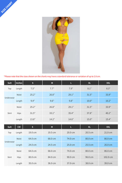 Three-Piece Bikini Set with Tie Skirt